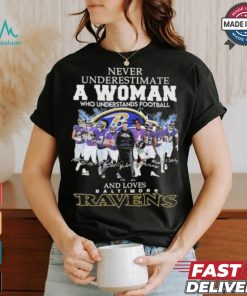 Never Underestimate A Woman Who Understands Football And Love Baltimore Ravens 2024 Signatures Shirt