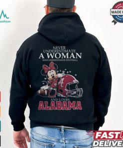 Never Underestimate A Woman Who Understands Football And Loves Alabama Crimson Tide x Minnie Mouse T Shirt