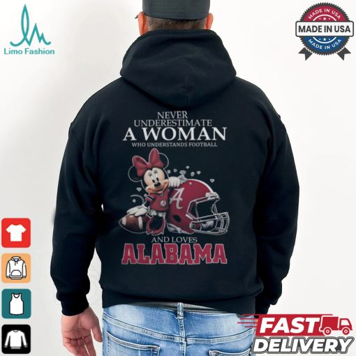 Never Underestimate A Woman Who Understands Football And Loves Alabama Crimson Tide x Minnie Mouse T Shirt