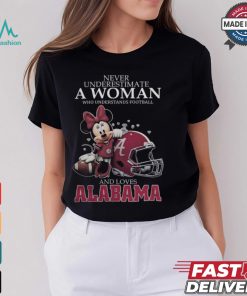 Never Underestimate A Woman Who Understands Football And Loves Alabama Crimson Tide x Minnie Mouse T Shirt
