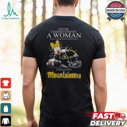Never Underestimate A Woman Who Understands Football And Loves Appalachian State Mountaineers x Minnie Mouse T Shirt