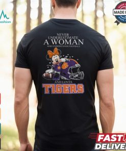 Never Underestimate A Woman Who Understands Football And Loves Clemson Tigers x Minnie Mouse T Shirt