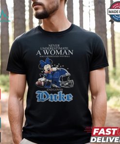 Never Underestimate A Woman Who Understands Football And Loves Duke Blue Devils x Minnie Mouse T Shirt