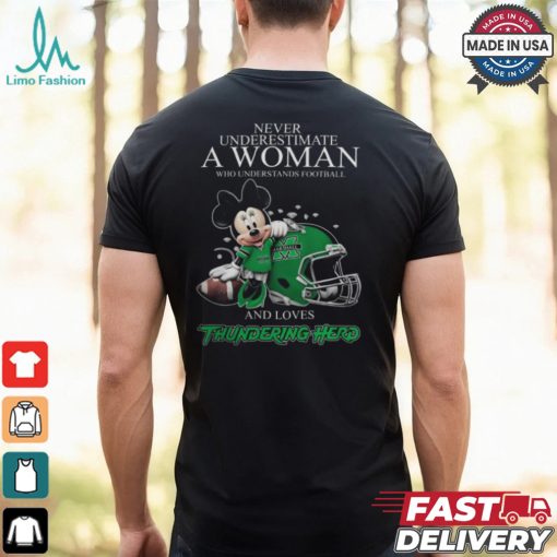 Never Underestimate A Woman Who Understands Football And Loves Marshall Thundering Herd x Minnie Mouse T Shirt
