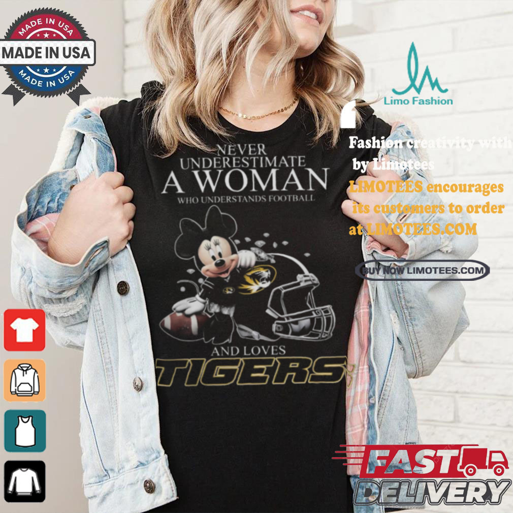 Never Underestimate A Woman Who Understands Football And Loves Missouri Tigers x Minnie Mouse T Shirt Never Underestimate A Woman Who Understands Football And Loves Missouri Tigers x Minnie Mouse T Shirt
