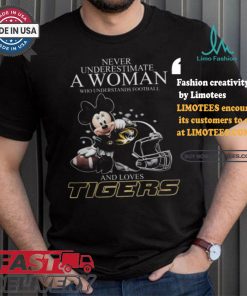 Never Underestimate A Woman Who Understands Football And Loves Missouri Tigers x Minnie Mouse T Shirt