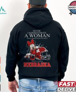 Never Underestimate A Woman Who Understands Football And Loves Nebraska Cornhuskers x Minnie Mouse T Shirt