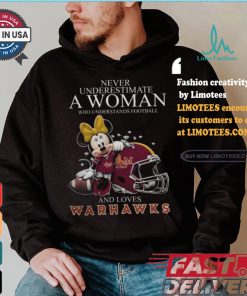 Never Underestimate A Woman Who Understands Football And Loves ULM Warhawks x Minnie Mouse T Shirt