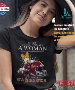Never Underestimate A Woman Who Understands Football And Loves ULM Warhawks x Minnie Mouse T Shirt