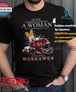 Never Underestimate A Woman Who Understands Football And Loves ULM Warhawks x Minnie Mouse T Shirt
