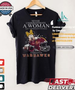 Never Underestimate A Woman Who Understands Football And Loves ULM Warhawks x Minnie Mouse T Shirt
