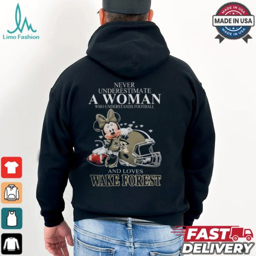 Never Underestimate A Woman Who Understands Football And Loves Wake Forest Demon Deacons x Minnie Mouse T Shirt