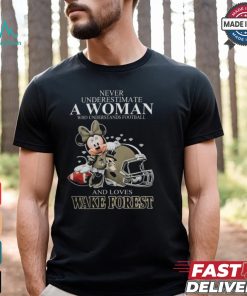 Never Underestimate A Woman Who Understands Football And Loves Wake Forest Demon Deacons x Minnie Mouse T Shirt
