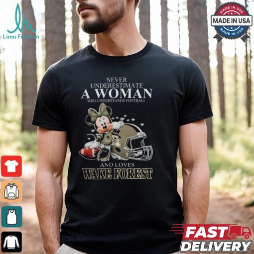 Never Underestimate A Woman Who Understands Football And Loves Wake Forest Demon Deacons x Minnie Mouse T Shirt