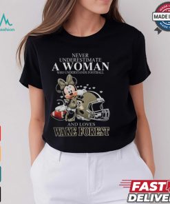 Never Underestimate A Woman Who Understands Football And Loves Wake Forest Demon Deacons x Minnie Mouse T Shirt