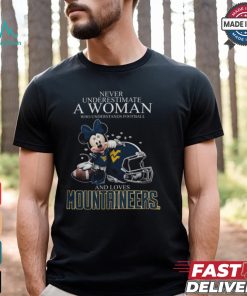 Never Underestimate A Woman Who Understands Football And Loves West Virginia Mountaineers x Minnie Mouse T Shirt