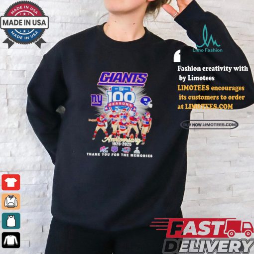 New York Giants 100 season anniversary 1925 2025 thank you for the memories shirt