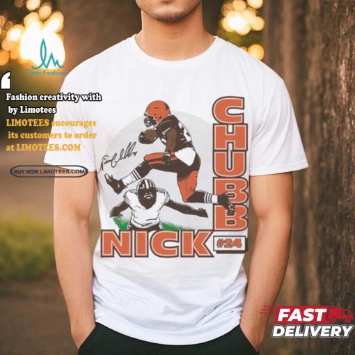 Nick Chubb Cleveland Browns football player leap signature shirt