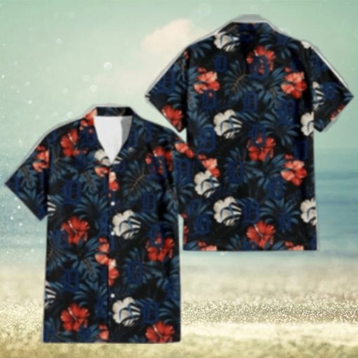 Nighttime Hibiscus Dark Leaf Detroit Tigers Aloha Shirt