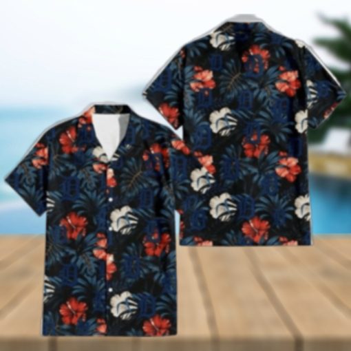 Nighttime Hibiscus Dark Leaf Detroit Tigers Aloha Shirt