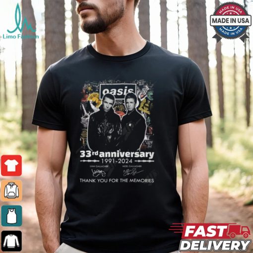 Oasis 33rd Anniversary 1991 2024 Thank You For The Memories T Shirt