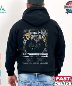 Oasis 33rd Anniversary 1991 2024 Thank You For The Memories T Shirt