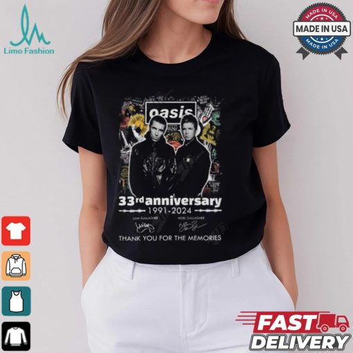 Oasis 33rd Anniversary 1991 2024 Thank You For The Memories T Shirt