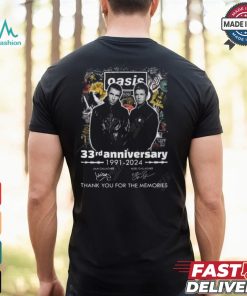 Oasis 33rd Anniversary 1991 2024 Thank You For The Memories T Shirt