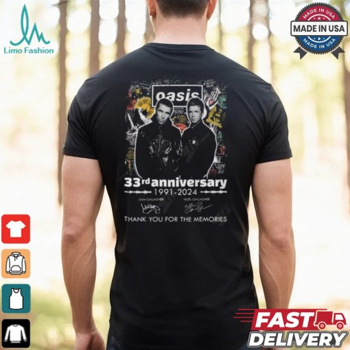 Oasis 33rd Anniversary 1991 2024 Thank You For The Memories T Shirt