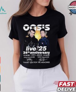 Oasis Live ’25 34th Anniversary 1991 2025 Thank You For The Memories T Shirt