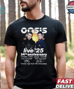 Oasis Live ’25 34th Anniversary 1991 2025 Thank You For The Memories T Shirt