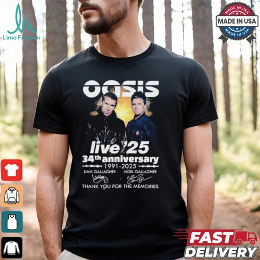 Oasis Live ’25 34th Anniversary 1991 2025 Thank You For The Memories T Shirt