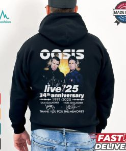 Oasis Live ’25 34th Anniversary 1991 2025 Thank You For The Memories T Shirt