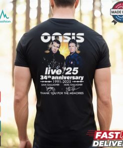 Oasis Live ’25 34th Anniversary 1991 2025 Thank You For The Memories T Shirt