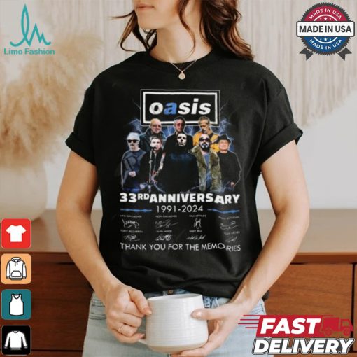 Oasis Live 33rd Anniversary 1991 2024 Thank You For The Memories T Shirt