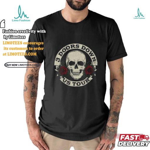 Official 3 Doors Down Merch Skull And Roses Popover Shirt