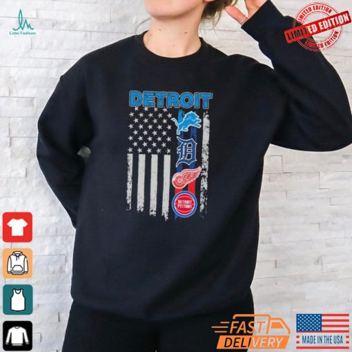 Official Detroit Flag Sport Teams Lions, Tigers, Red Wings And Pistons Shirt