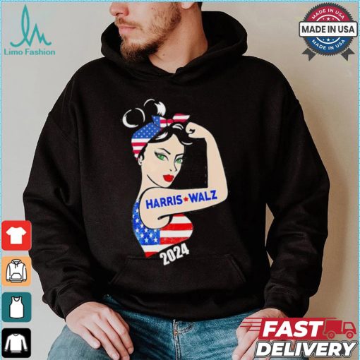 Official Harris Waltz 2024 Kamala Harris Tim Waltz Elections Are Knocking On The Door American Women Strong Arm T shirt