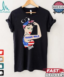 Official Harris Waltz 2024 Kamala Harris Tim Waltz Elections Are Knocking On The Door American Women Strong Arm T shirt