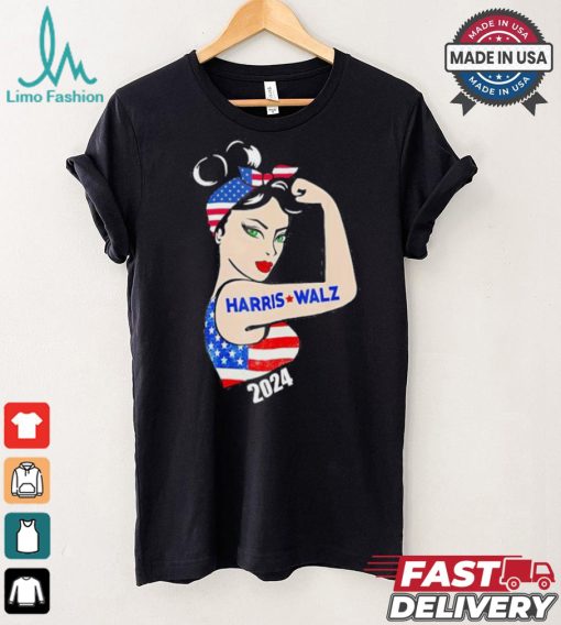 Official Harris Waltz 2024 Kamala Harris Tim Waltz Elections Are Knocking On The Door American Women Strong Arm T shirt