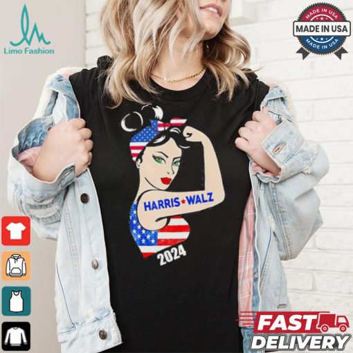 Official Harris Waltz 2024 Kamala Harris Tim Waltz Elections Are Knocking On The Door American Women Strong Arm T shirt