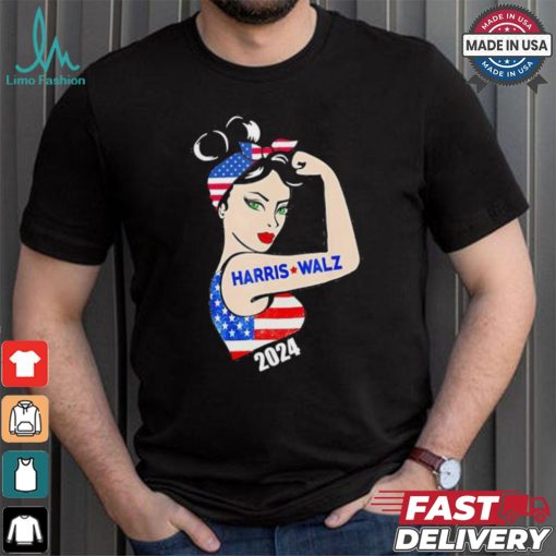 Official Harris Waltz 2024 Kamala Harris Tim Waltz Elections Are Knocking On The Door American Women Strong Arm T shirt