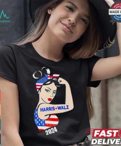 Official Harris Waltz 2024 Kamala Harris Tim Waltz Elections Are Knocking On The Door American Women Strong Arm T shirt