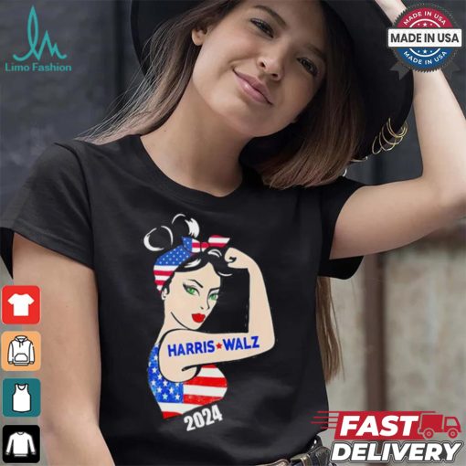 Official Harris Waltz 2024 Kamala Harris Tim Waltz Elections Are Knocking On The Door American Women Strong Arm T shirt