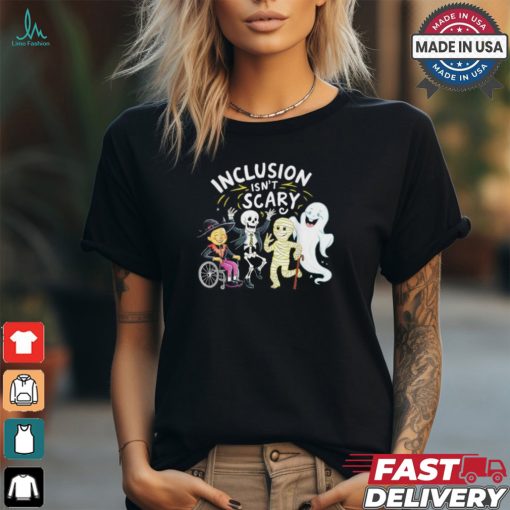Official Inclusion isn’t scary teacher skeleton ghost cute halloween T shirt