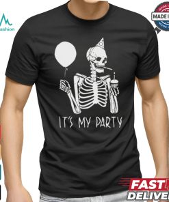 Official Its My Party Lazy Halloween Costume Skeleton Skull Birthday Shirt
