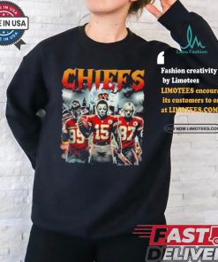 Official Kansas City Chiefs Halloween Horror Movie Patrick Mahomes Travis Kelce And Khalen Saunders Shirt