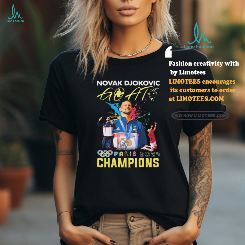 Official Novak Djokovic Goat Olympic Paris 2024 Champions Gold Medal signature t shirt Official Novak Djokovic Goat Olympic Paris 2024 Champions Gold Medal signature t shirt