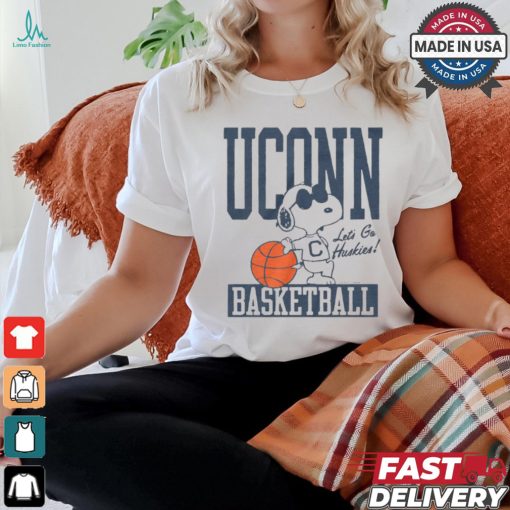 Official Peanuts x UConn Snoopy Basketball Let’s Go Huskies t shirt