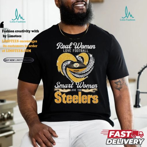 Official Pittsburgh Steelers Real Women Love Football Smart Women Love Steelers Diamond Heart 2024 Shirt